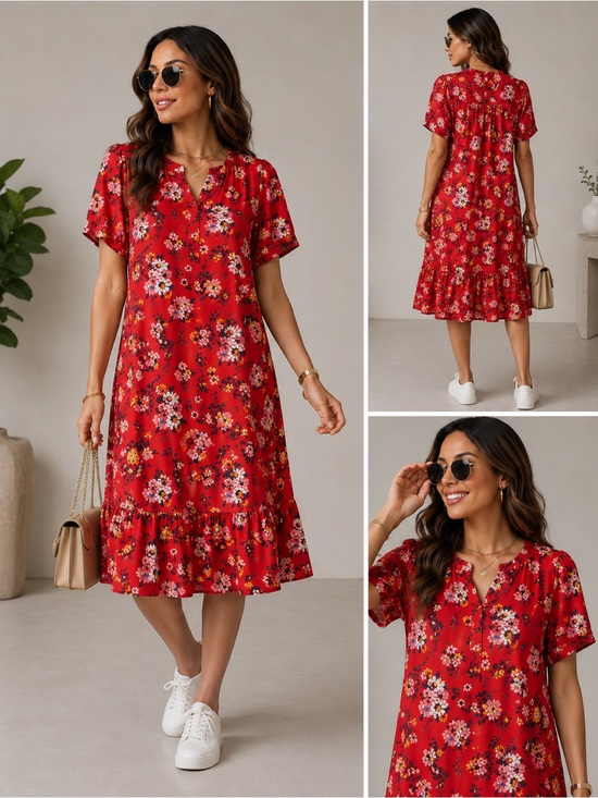 LOFT Dresses & Skirts - LOFT Vibrant Red Floral Midi Dress